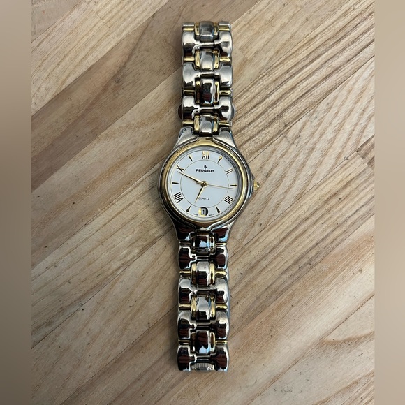 Peugeot Ladies Watch Two Tone Stainless Bracelet White Dial Date Window - Picture 7 of 13